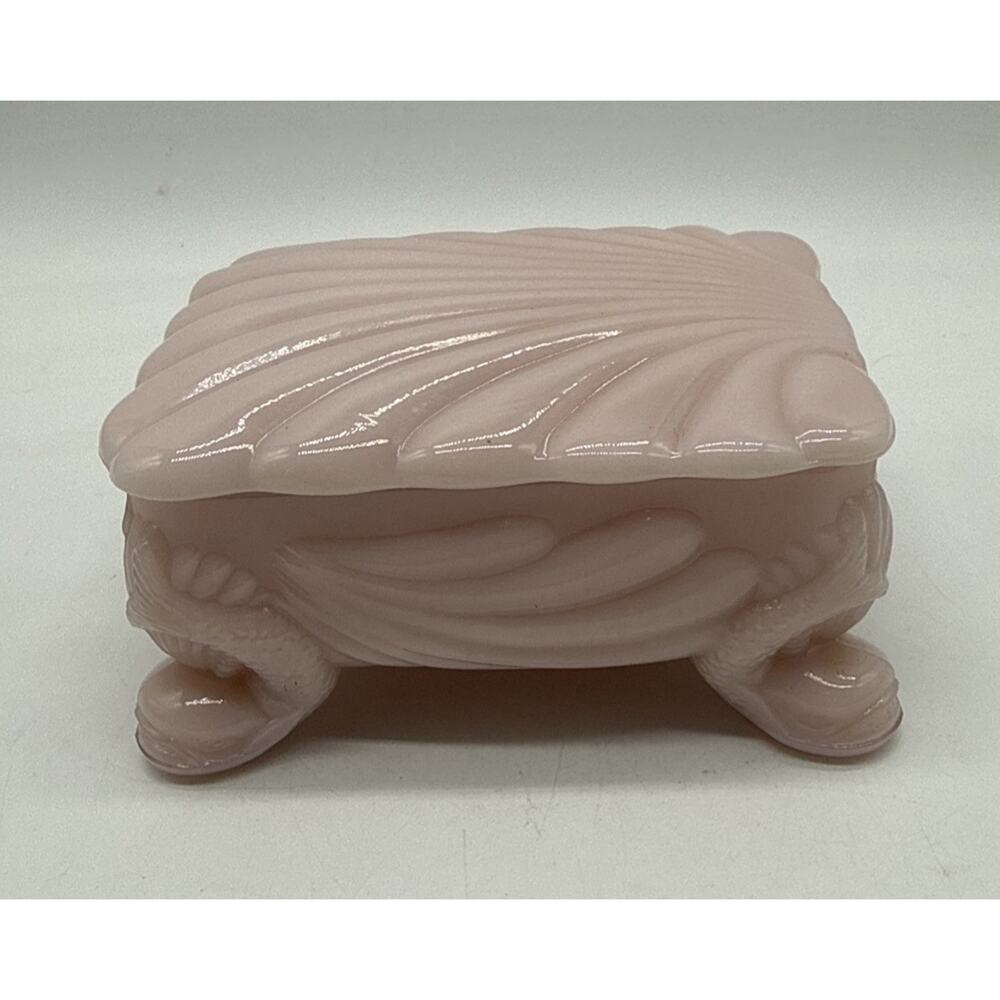 Cambridge Glass Crown Tuscan Pink Shell Cigarette Box Dolphin Feet Art Deco
